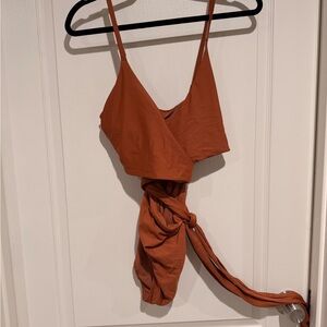 AERIE Rust Orange Wrap One-Piece Swimsuit